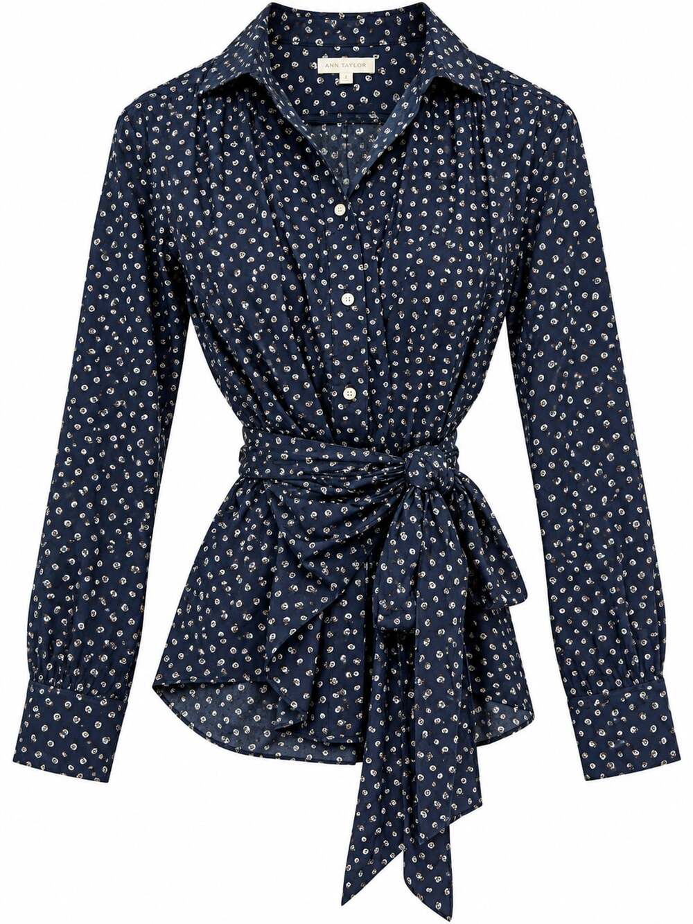 Ann Mashburn Tie Tunic Size S Blue Floral Poplin